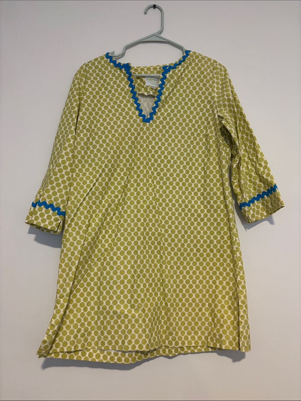 Cabana Green Polka Tunic with Blue Trim